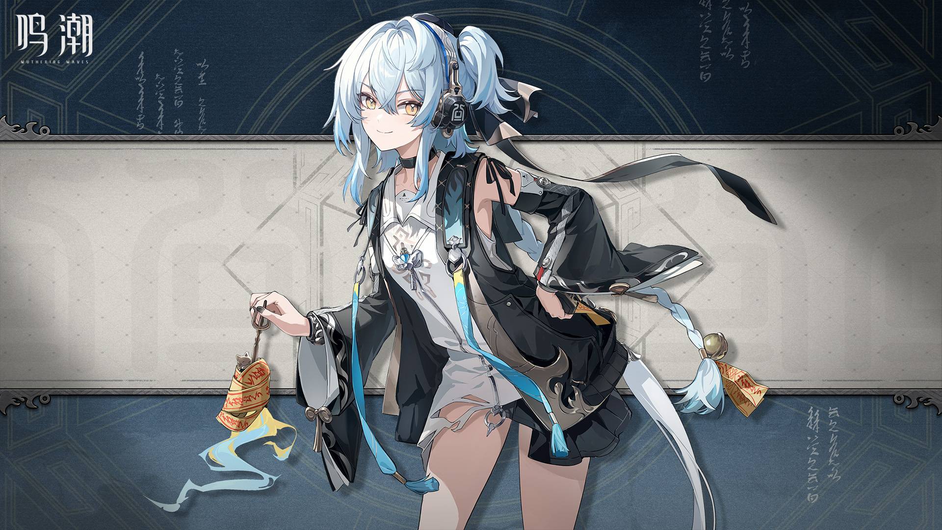 鸣潮游戏宣传图，展示游戏战斗场景和角色