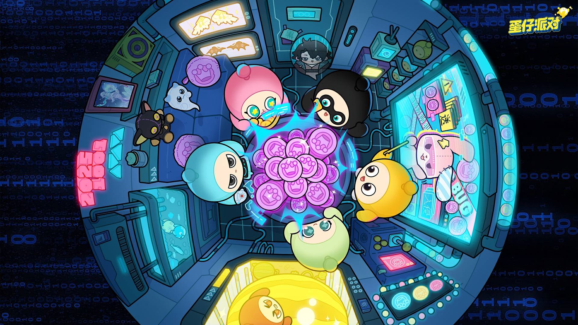 蛋仔派对游戏宣传图，展示游戏战斗场景和角色