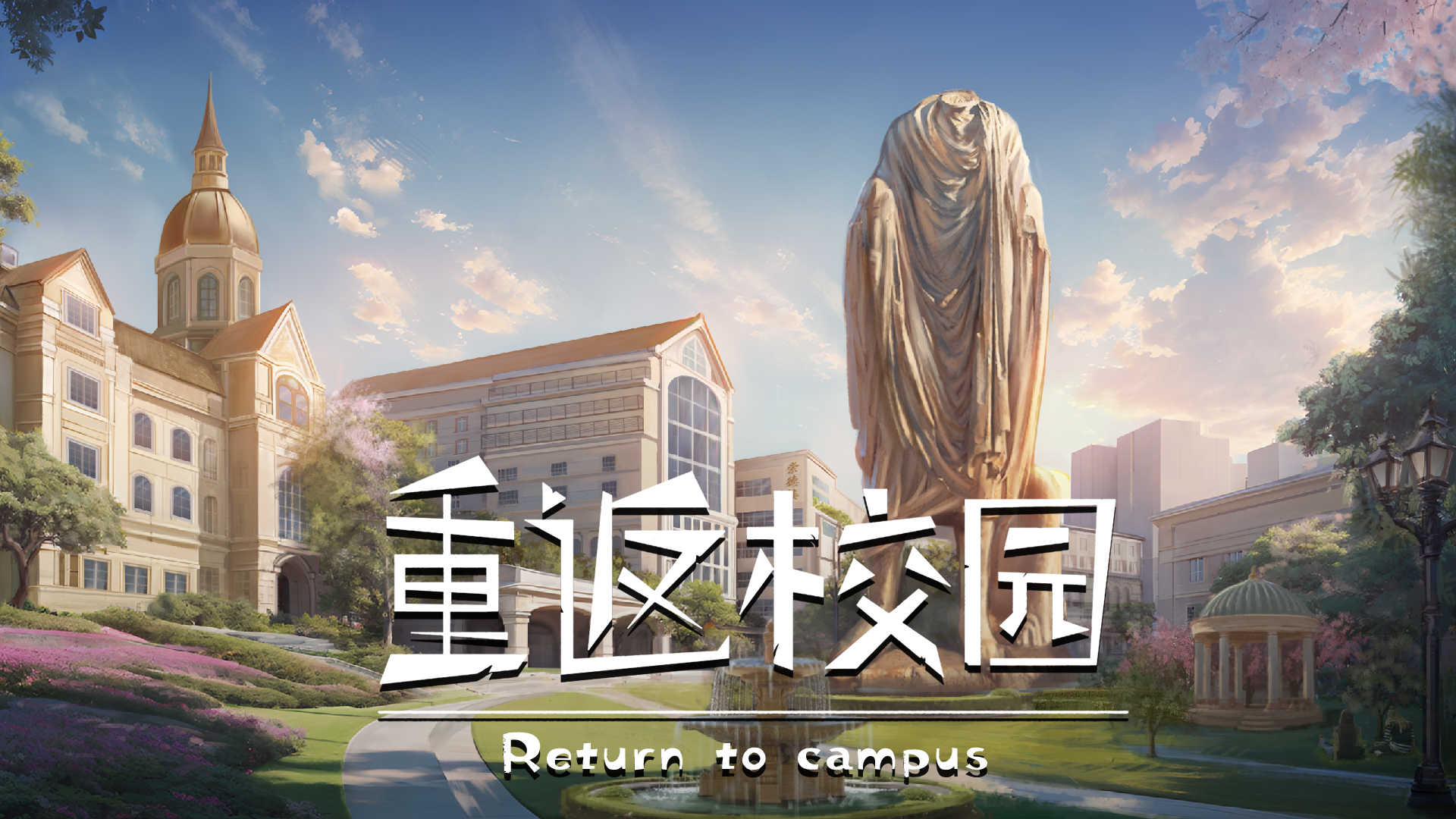 重返校园游戏宣传图，展示游戏战斗场景和角色