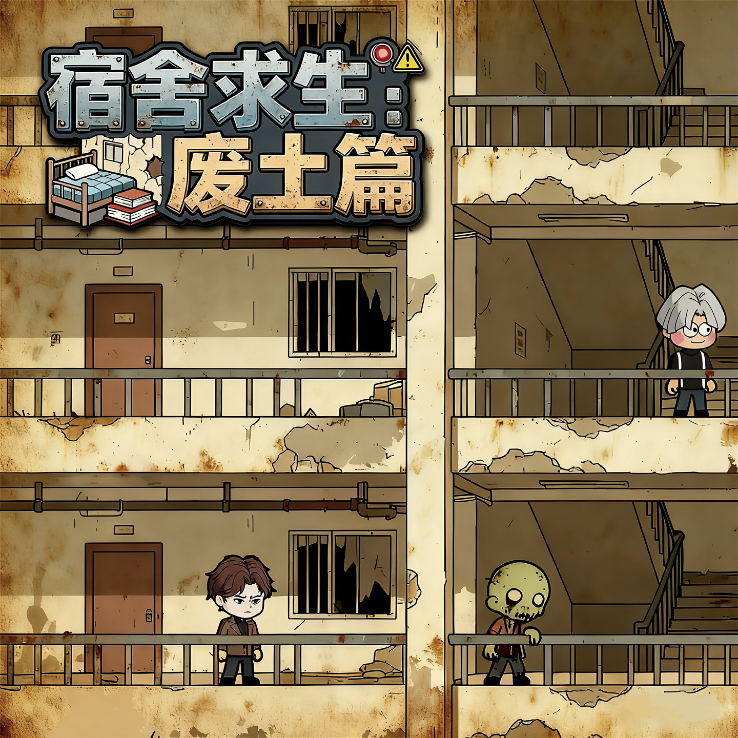 宿舍求生：废土篇游戏宣传图，展示游戏战斗场景和角色