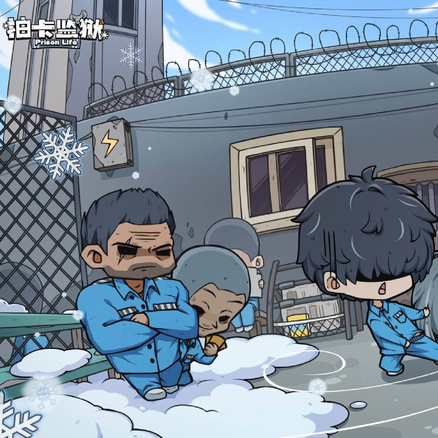 抽卡监狱游戏宣传图，展示游戏战斗场景和角色