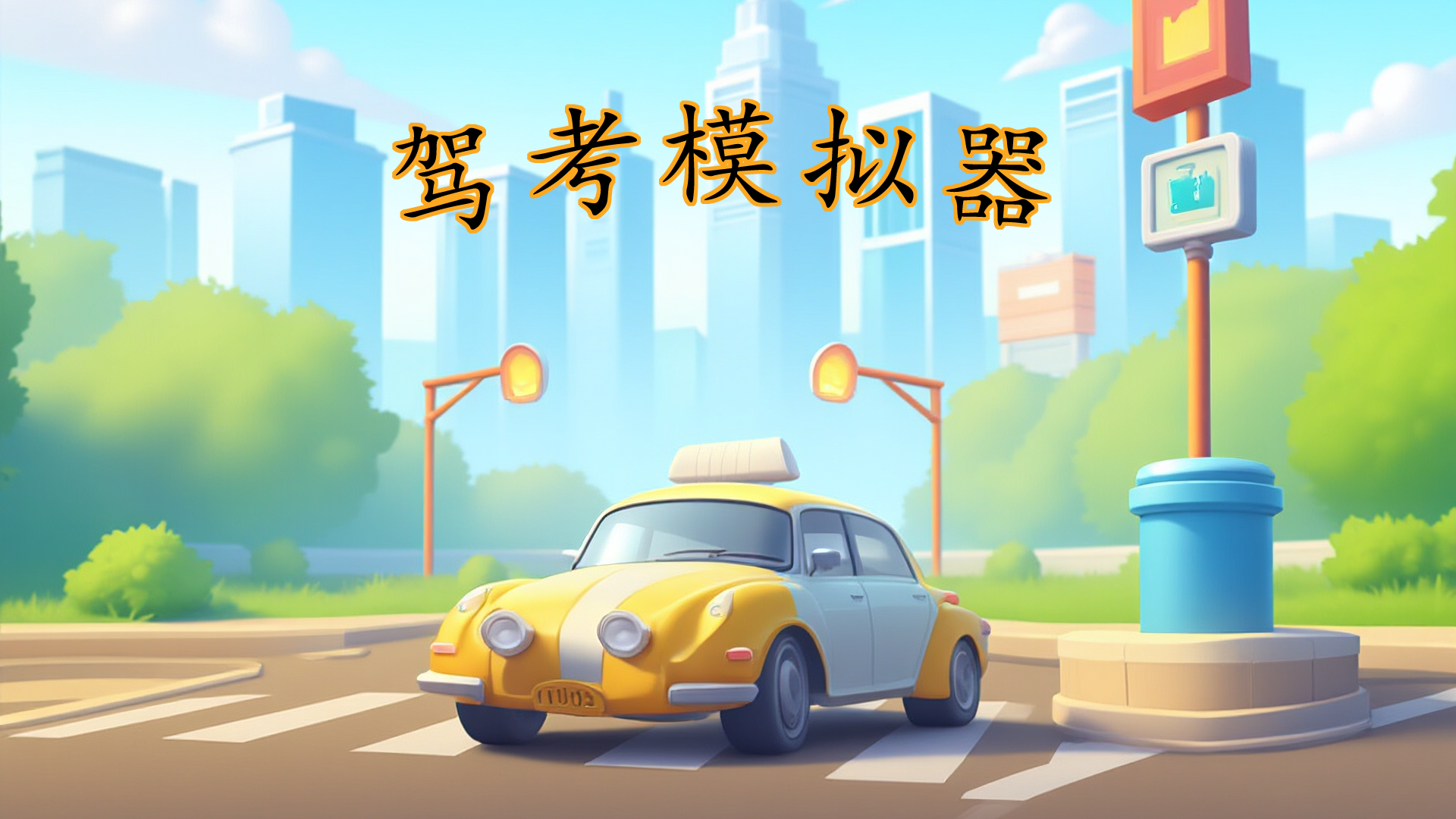 驾考模拟器游戏宣传图，展示游戏战斗场景和角色