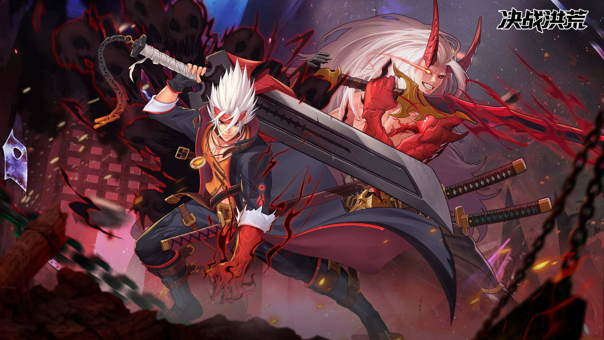 决战洪荒游戏宣传图，展示游戏战斗场景和角色