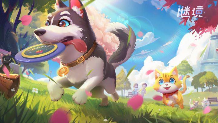 谜境游戏宣传图，展示游戏战斗场景和角色