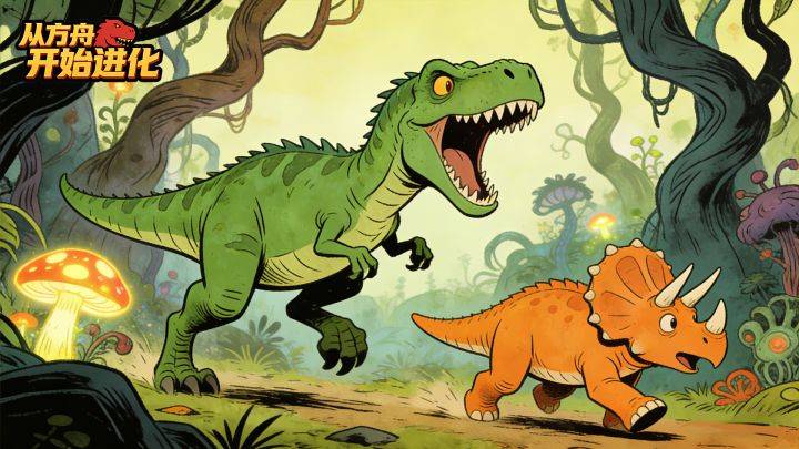 从方舟开始进化游戏宣传图，展示游戏战斗场景和角色