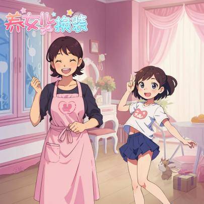 养女儿换装游戏宣传图，展示游戏战斗场景和角色