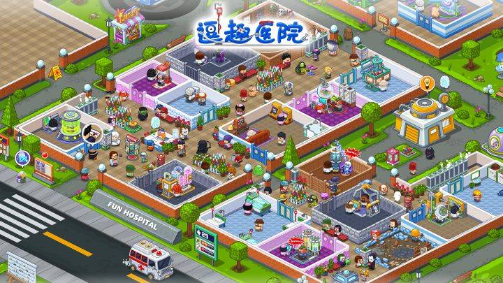 逗趣医院游戏宣传图，展示游戏战斗场景和角色