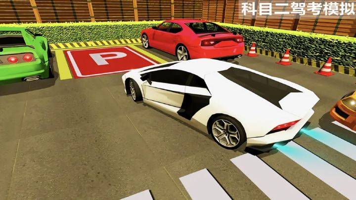 科目二驾考模拟游戏宣传图，展示游戏战斗场景和角色