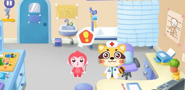 宝宝不怕去医院游戏宣传图，展示游戏战斗场景和角色