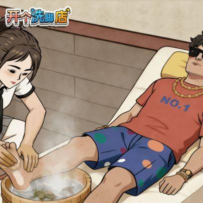 开个洗脚店游戏宣传图，展示游戏战斗场景和角色