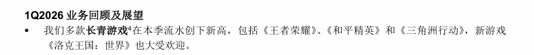 腾讯2026Q1财报点名游戏名单截图