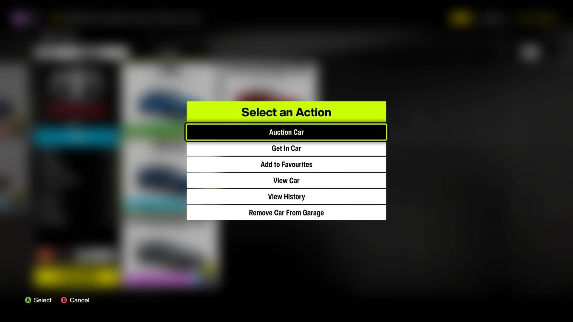 Forza Horizon6选择拍卖车辆界面截图