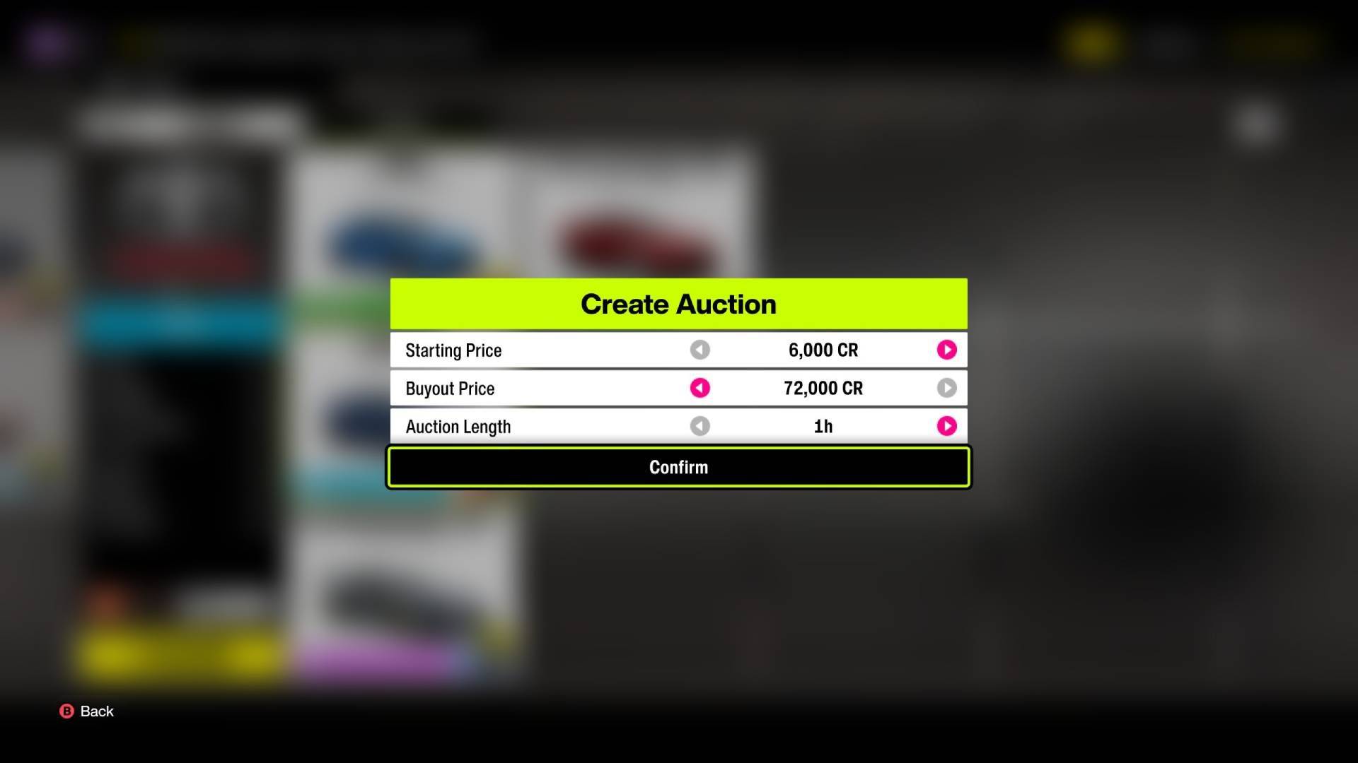 Forza Horizon6设置拍卖参数界面截图