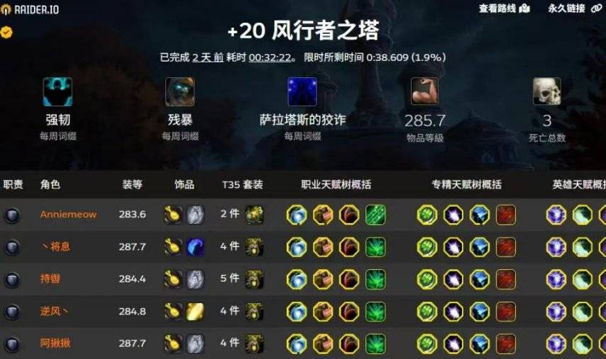 魔兽世界+20层大秘境五熊德通关记录