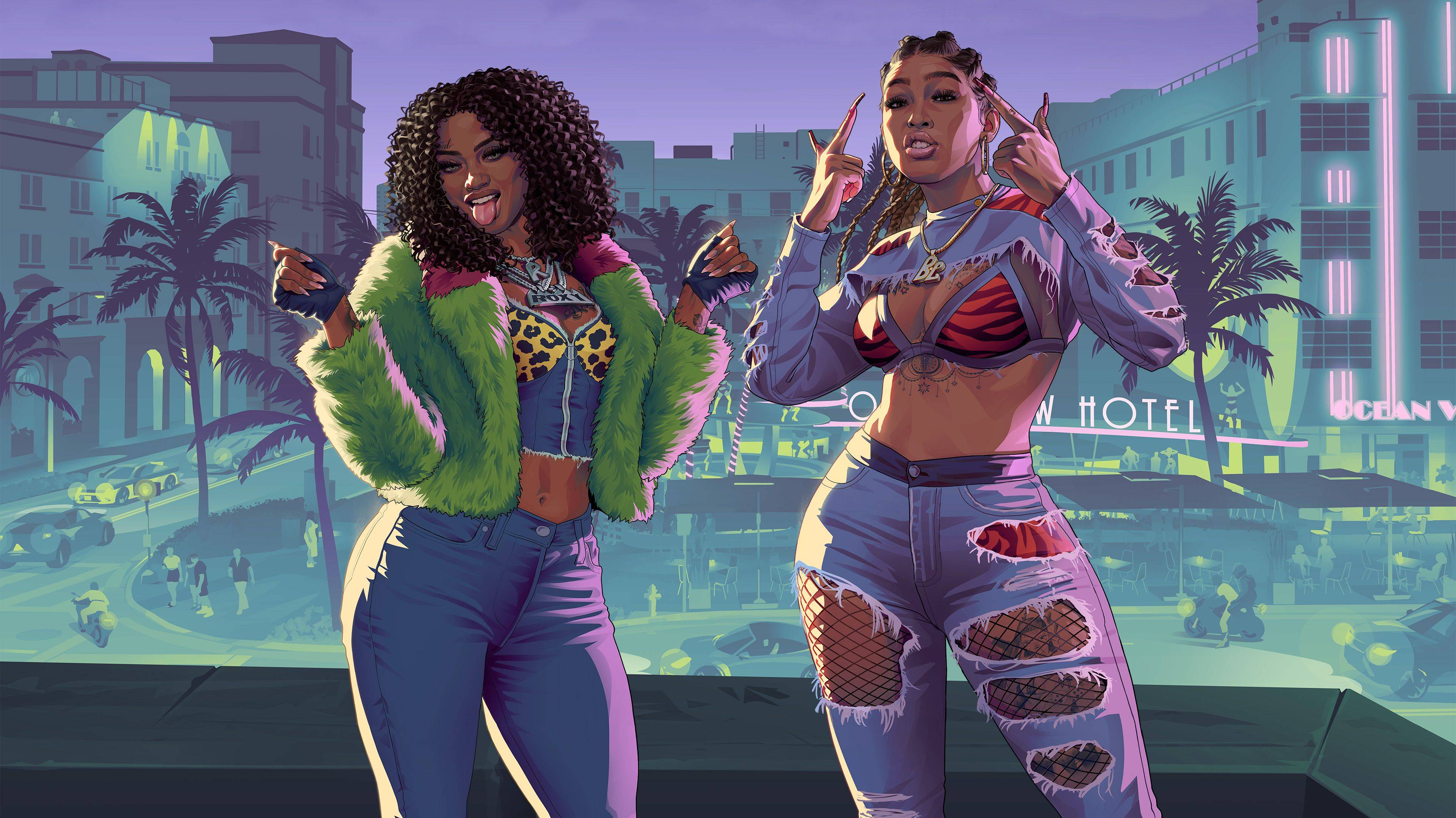 GTA6风格迈阿密风都市角色插画