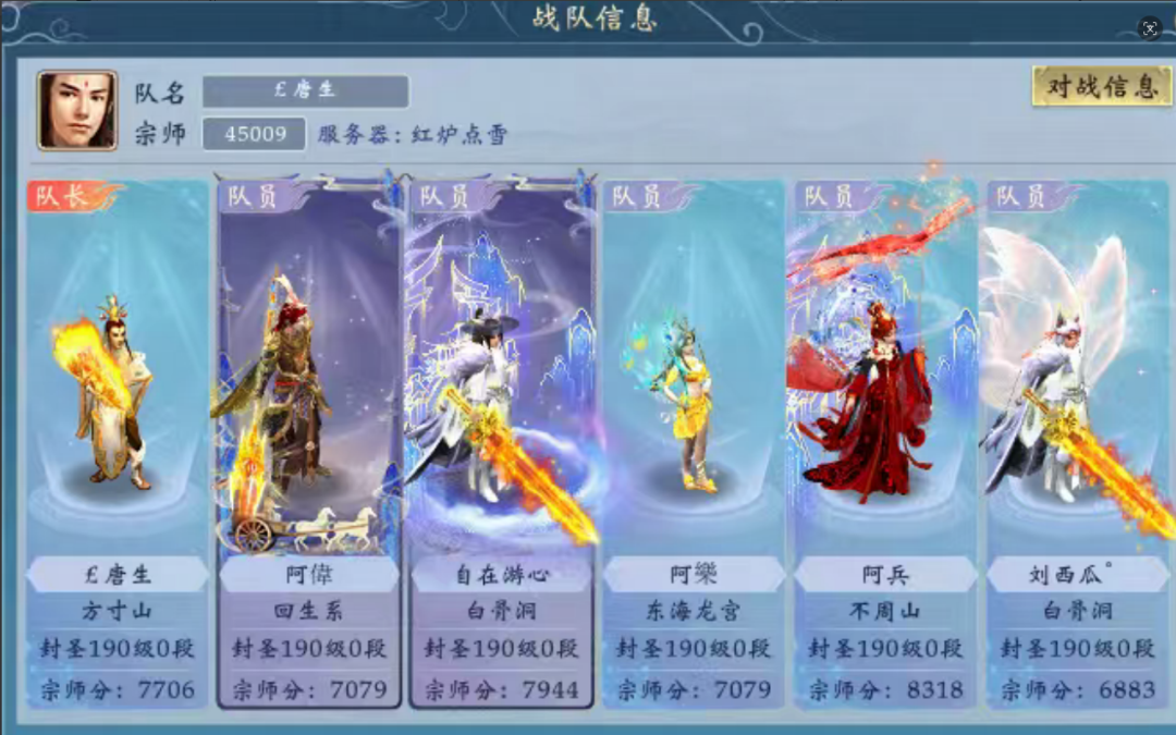 第六届琼霄问道唐生战队信息界面截图