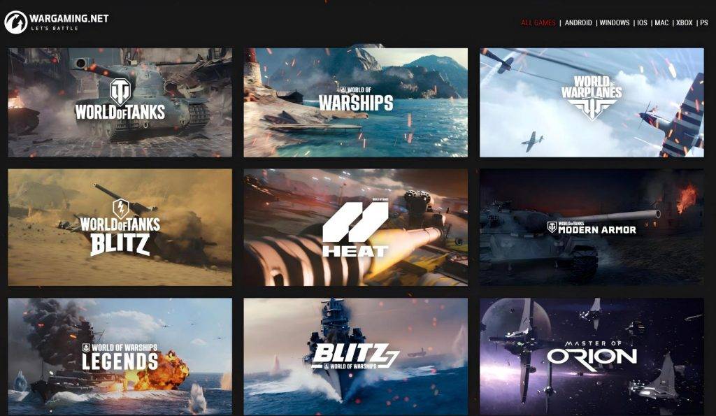 Wargaming官网游戏产品矩阵截图