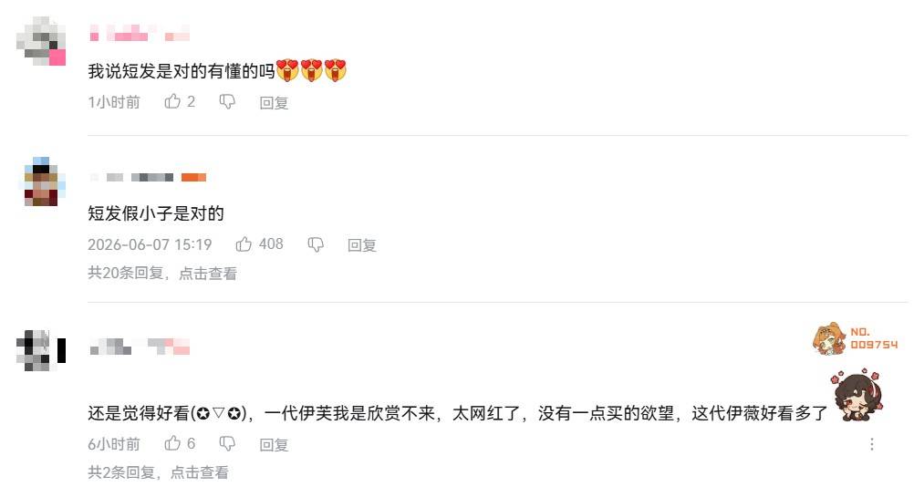 网友支持伊薇短发造型评论截图