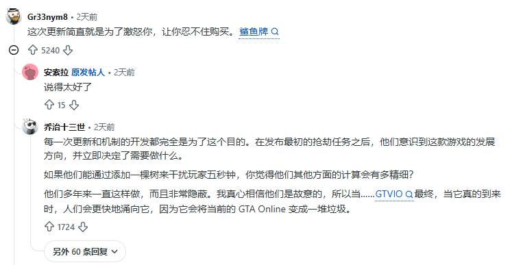 GTA玩家吐槽R星更新策略评论截图