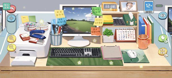 游戏中的温馨办公桌场景插画