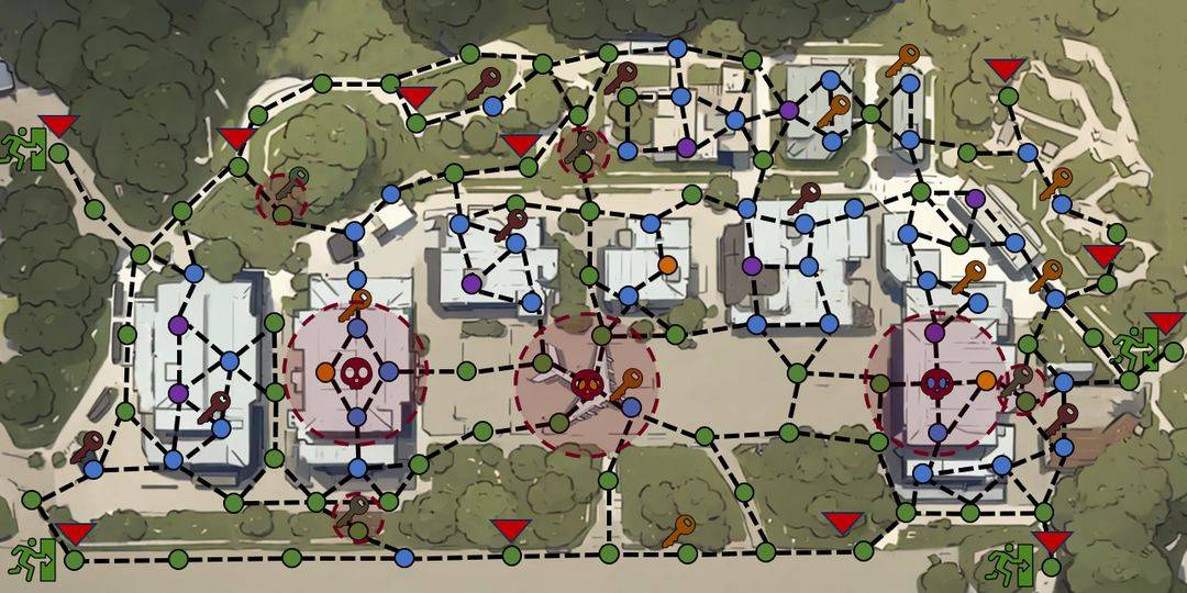 军用机场路线图，三角形为玩家及AI复活点