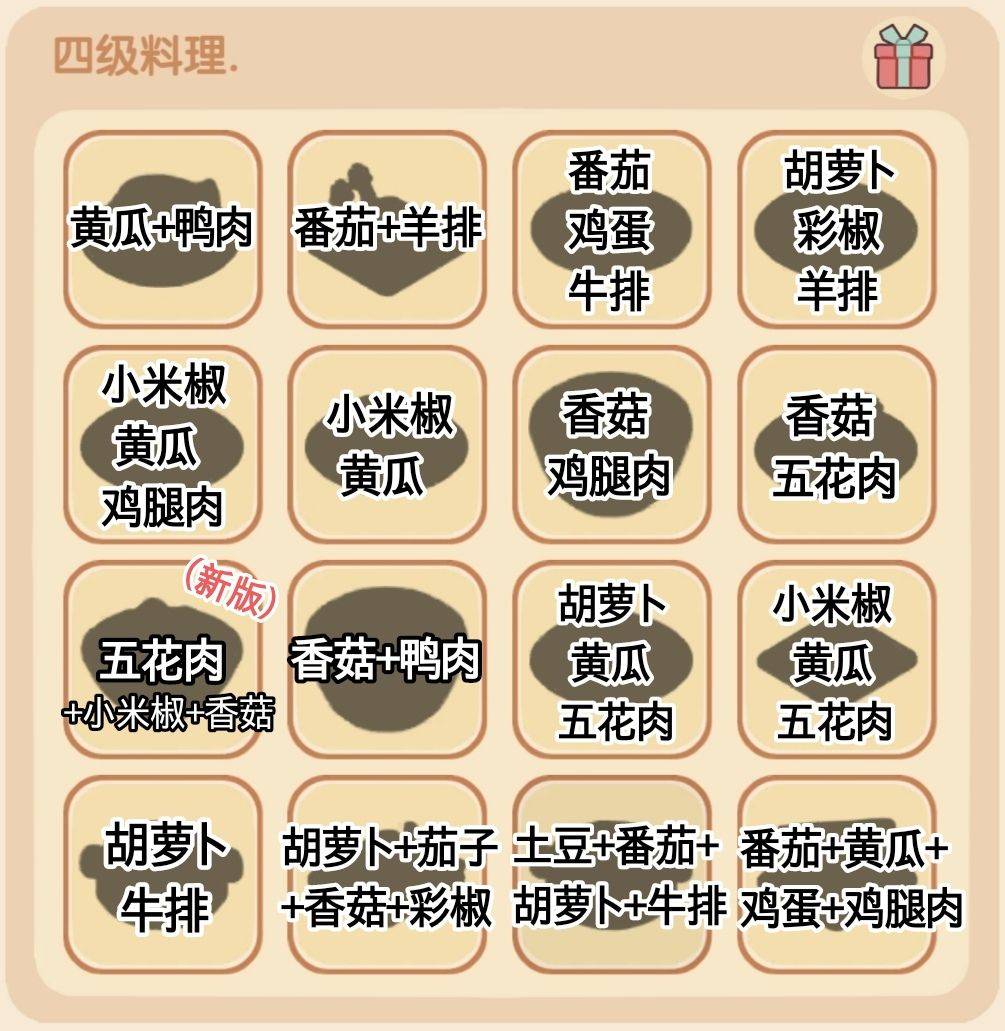 我的休闲时光四级菜谱配方表