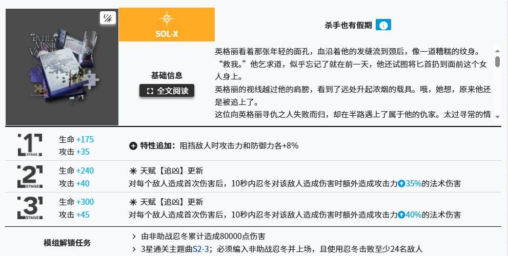 明日方舟忍冬X模组详细信息