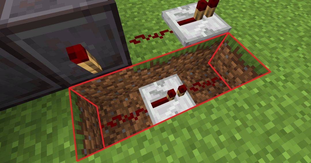 向下一层挖空间并放置红石粉和中继器